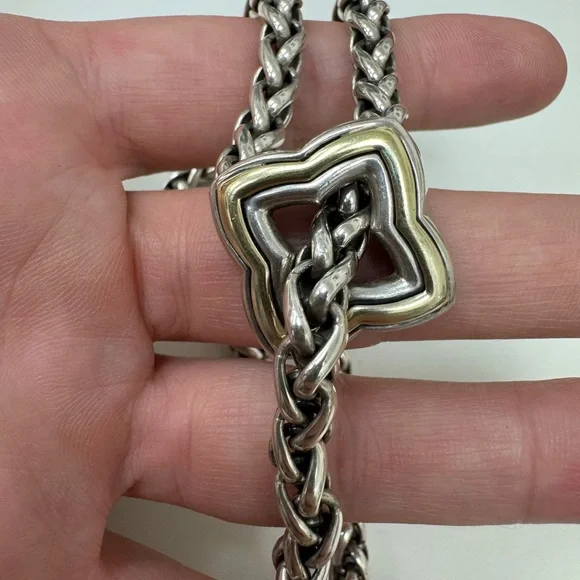 David Yurman Two-Tone Quatrefoil Lariat Adjustable Wheat Chain Necklace